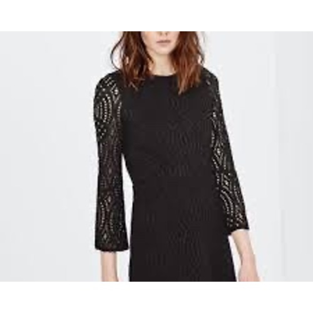 Maje Black Guipure Lace Mini Dress Long Bell Sleeve H15REVERSO Size 1 Small